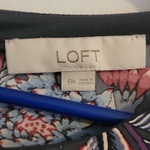 Loft Floral Shift Dress Sz 6 Long Sleeve Stretch Crepe Fall Quietlux Minimalist - Picture 5 of 9